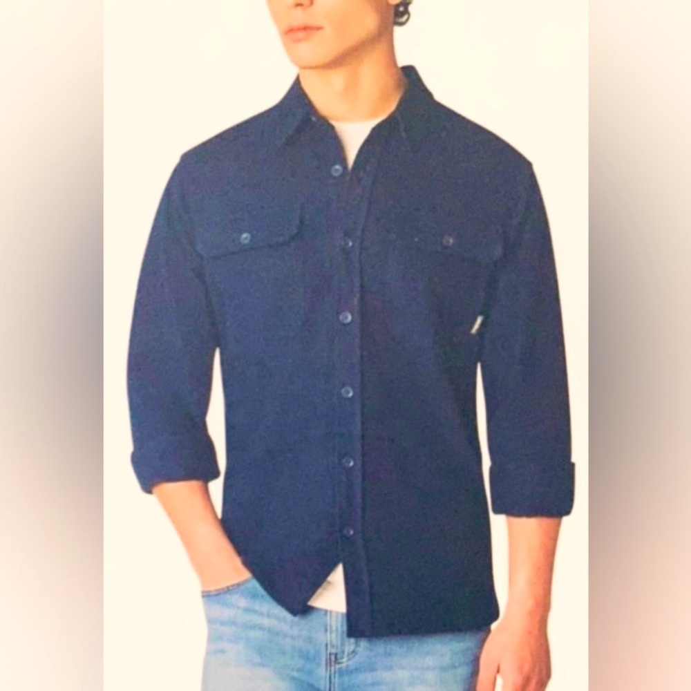 EDDIE BAUER LONG SLEEVE BUTTON UP DOUBLE BRUSHED CHAMOIS NAVY BLUE SHIRT🌟NWT🌟